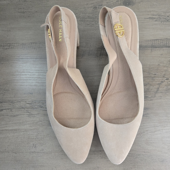 Cole Haan The Go-To Slingback Pump 45 mm Suede Beige Size 10B Defect Mild Scuffs - Picture 5 of 12